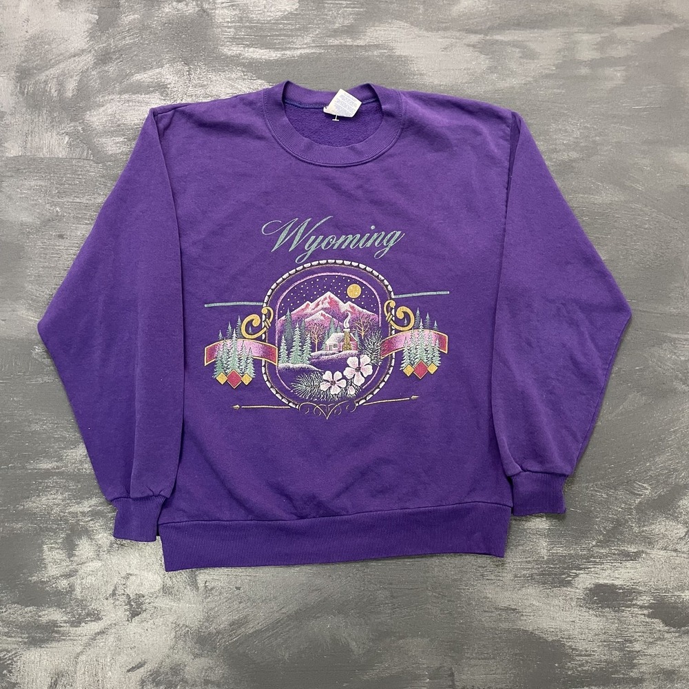 Vintage Wyoming sweatshirt mens Medium‎ purple 1990s mountains